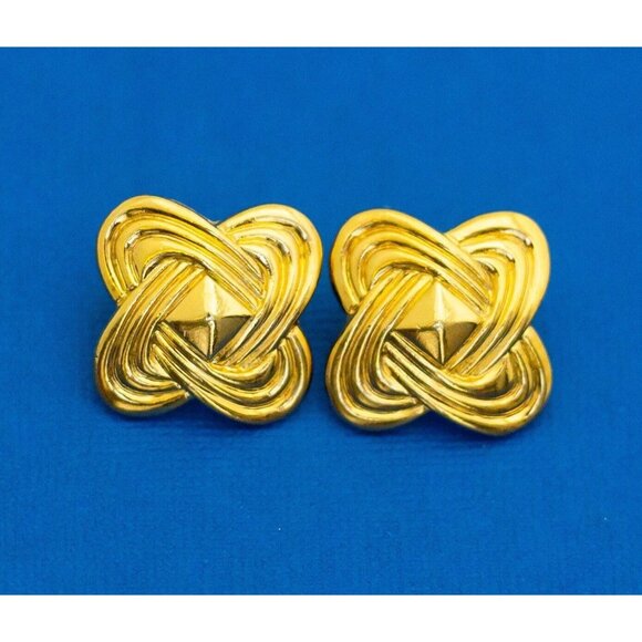 Vintage Gold Tone Spiral Vortex Cross X Clip On Earrings by Avon - D36 - Picture 1 of 2